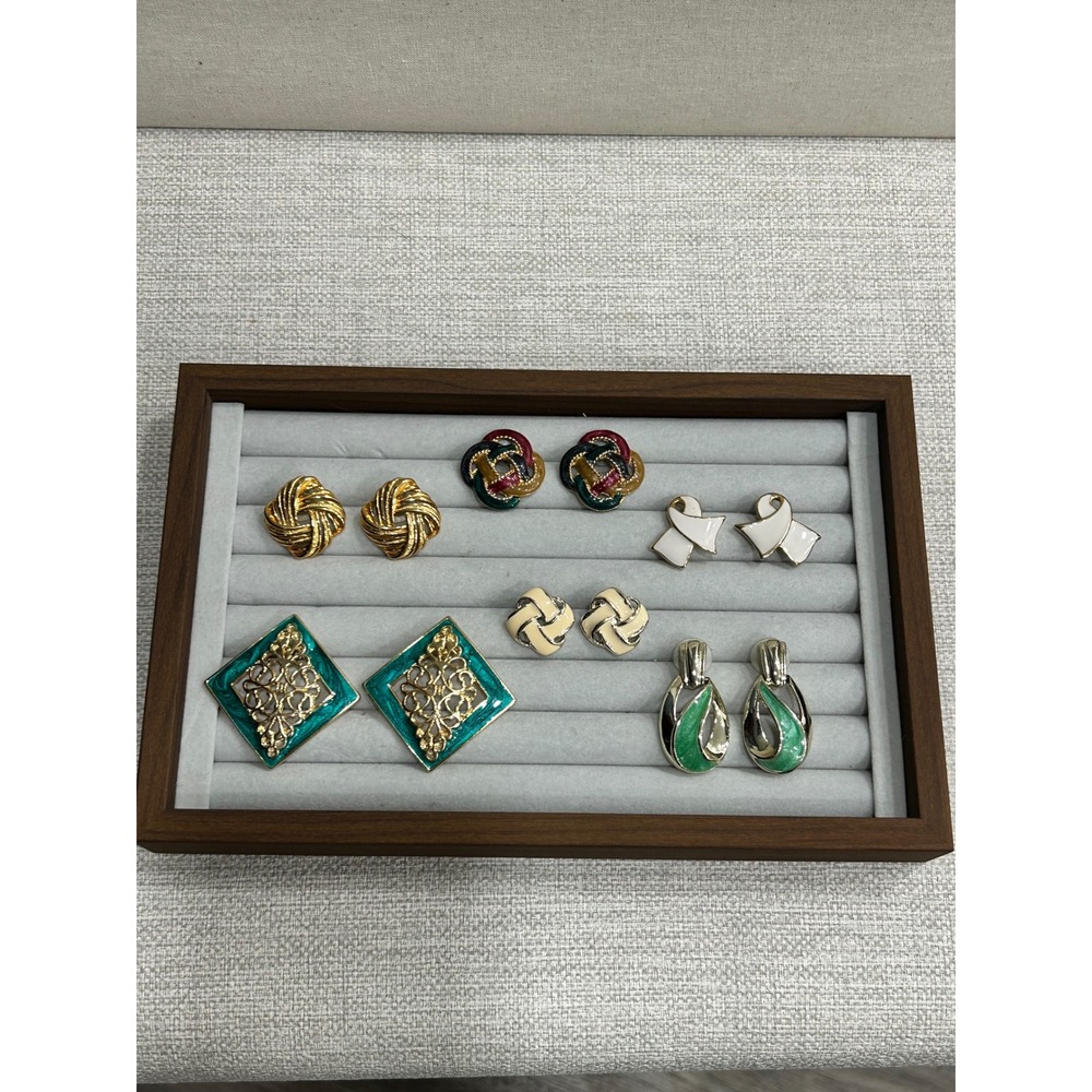 Enamel Gold Tone Earring Lot 6 Pairs Retro Geometric Stud Drop Assorted Vintage